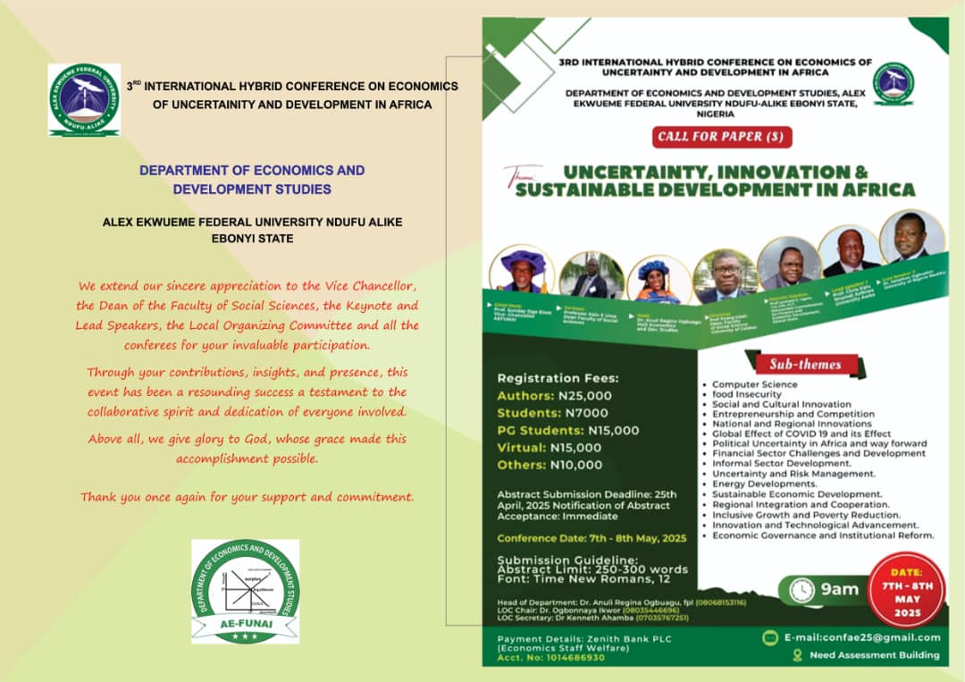3rd INTERNATIONAL HYBRID CONFERENCE ON ECONOMICS OF UNCERTAINTY AND DEVELOPMENT IN AFRICA